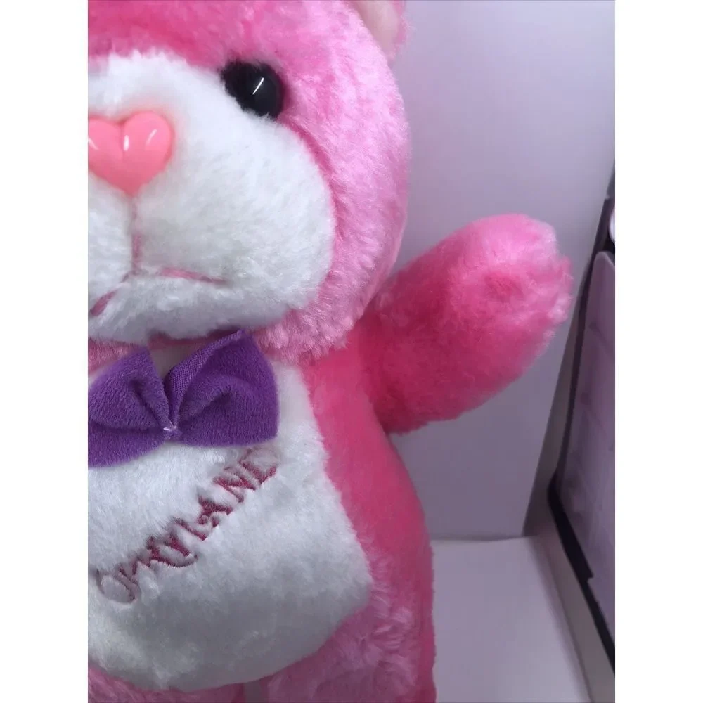 Vintage Pink white plush teddy bear Amusement Opryland Logo